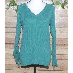 NWT Cato Est. 1946 Green Pullover Sweater Size XL Open Long Sleeve V-Neck Ribbed